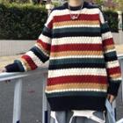 Cable Knit Rainbow Stripe Sweater