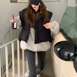 Loose-fit Padded Vest Jacket / Oversized Hoodie / Skinny Jeans