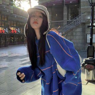 Striped Knit Sweater Sweater - Blue - One Size