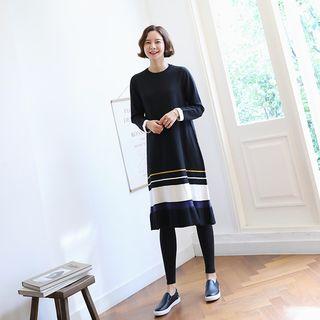 Contrast-trim Ruffle-hem Knit Dress
