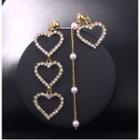 925 Sterling Sliver Non Matching Rhinestone Heart Drop Earring 1 Pair - Asymmetric - Gold - One Size