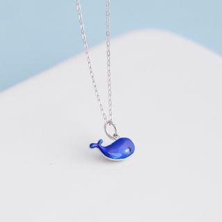 Whale Pendant Sterling Silver Necklace 1pc - Silver & Blue - One Size