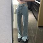 Cutout High Waist Straight Leg Jeans