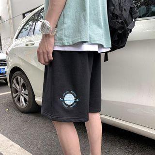 High-waist Planet Embroidered Shorts