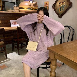 Set: Cable-knit Sweater + Straight-fit Skirt