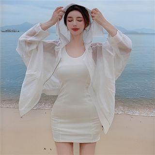 Hooded Zip-up Jacket Milky White - One Size