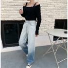 Gradient Wide-leg Jeans / Set: Plain Cardigan + Sleeveless Crop Top