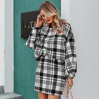Set: Long-sleeve Plaid Top + Skirt