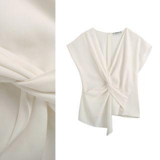 Cap-sleeve Crinkled Blouse