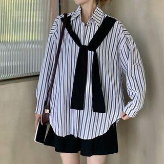 Mock Two Piece Striped Long Sleeve Shirt