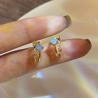 Faux Cat Eye Stone Alloy Earring Jml5033 - 1 Pair - Gold - One Size