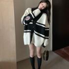 Bow Embroidered Striped V-neck Cardigan