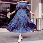 Off Shoulder 3/4-sleeve Floral Maxi Dress