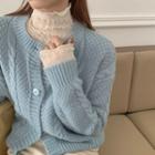 Long-sleeve Mock-neck Lace Top / Chunky Knit Cardigan