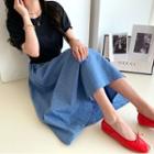 Mock Two-piece Denim Dress Navy Blue - One Size