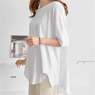 Elbow-sleeve Dip-back Loose-fit T-shirt