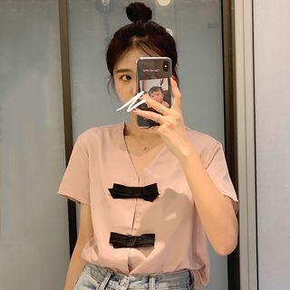 Bow Accent V-neck Shirt