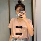 Bow Accent V-neck Shirt