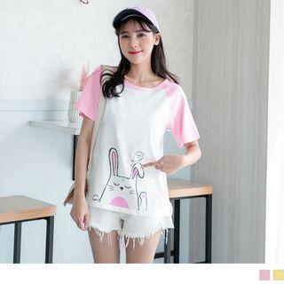 Rabbit Print Raglan Short Sleeve T-shirt