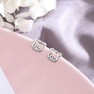 925 Sterling Pig Stud Earring 1 Pair - Es695 - Silver - One Size