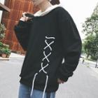 Mock Two-piece Lace Up Long-sleeve Sweatshirt