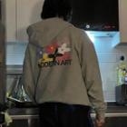 Long-sleeve Flower Print Hooded Sweatshirt