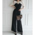 Inset Puff-shoulder Blouse Drawstring Jumpsuit Black - One Size
