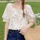 Puff Sleeve Floral Embroidered Blouse