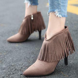 Fringed Heel Ankle Boots