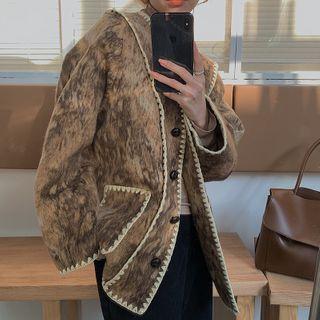 Printed Button Jacket Brown - One Size