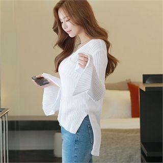 Ribbed Slit-side Cardigan