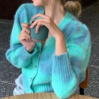 Long-sleeve Tie-dye Cardigan Green - One Size