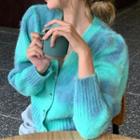 Long-sleeve Tie-dye Cardigan Green - One Size