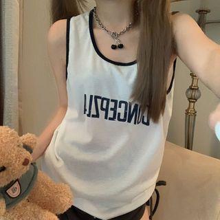 Letter Print Contrast Trim Tank Top