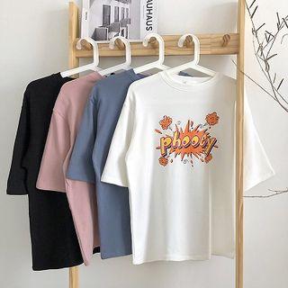 Lettering Print Crewneck Short-sleeve T-shirt
