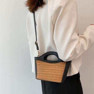 Woven Panel Top Handle Crossbody Bag