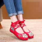Canvas Embroidered Floral Hidden Wedge Shoes