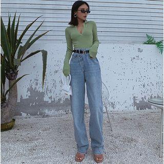 Asymmetric-waistline Wide-leg Jeans