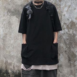 Distressed Panel Hem Short-sleeve Shirt