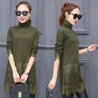 Lace Trim Turtleneck Long Sleeve Tunic