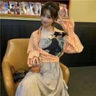 Open Back A-line Spaghetti Strap Dress / Plaid Long-sleeve Top