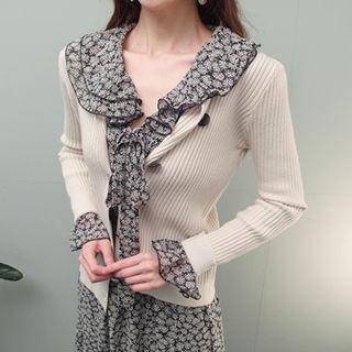 Crew-neck Contrast-button Cardigan