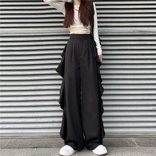 Straight Leg Ruffle Trim Pants