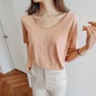 Scoop-neck Plain Short Sleeve T-shirt