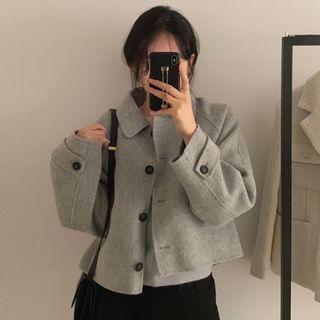 Collared Button-up Jacket Melange Gray - One Size