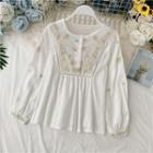 Round-neck Embroidered Lantern-sleeve Blouse