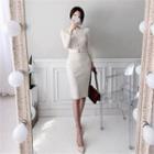 Half-placket Rib-knit Dress With Belt