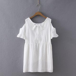 Cold Shoulder Short-sleeve A-line Dress White - One Size