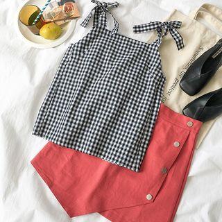 Plaid Camisole Top / Asymmetric Hem A-line Skirt