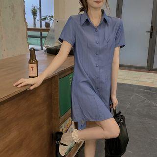 Short-sleeve Collar Button Dress